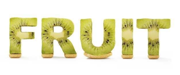 Word Fruit Made from Kiwi Letters isolated on white