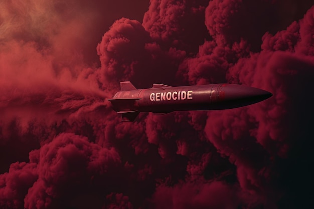 Word of GENOCIDE on missile red smoke