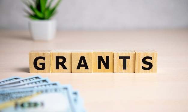 Photo the word of grants on building blocks concept