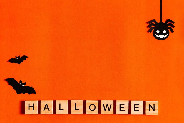 Word Halloween made from wooden blocks with lettering