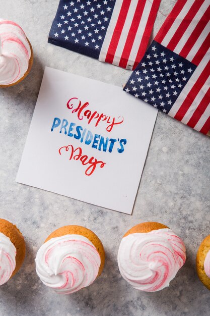 Word happy presidents day. patriotic baking supply cup cake\
holders for holiday and july 4th concepts.