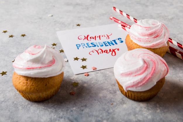 Word Happy Presidents day. Patriotic Baking Supply Cup Cake Holders for holiday and july 4th concepts.