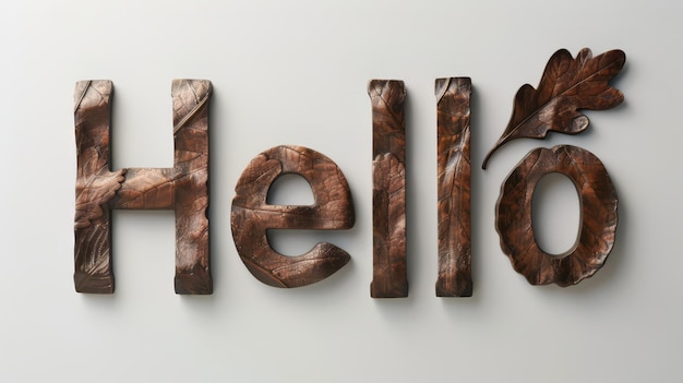 Photo the word hello created in oak leaf letters