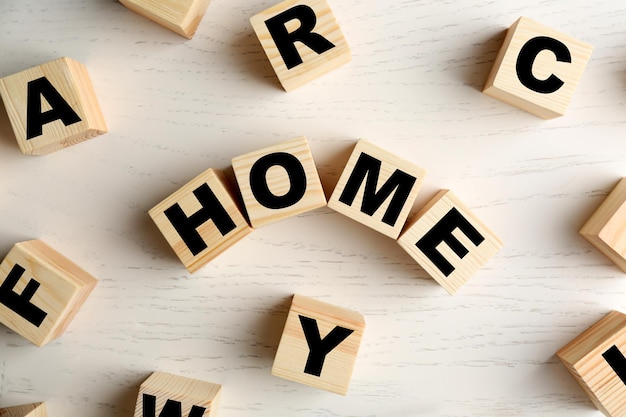 Word HOME on light background