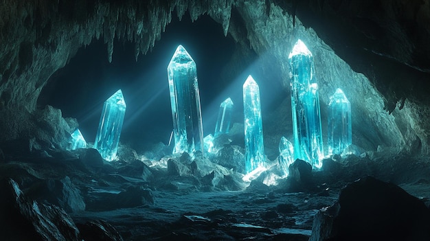 the word ice is lit up in a cave