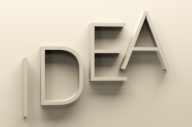 단어 아이디어 개념 최소한의 바탕 화면 단어 IDEA 3D 렌더링