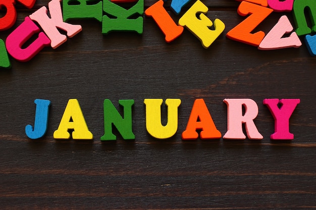 The word january with colored letters