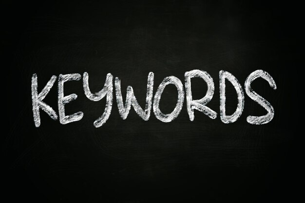 Photo the word keywords written with chalk on blackboard