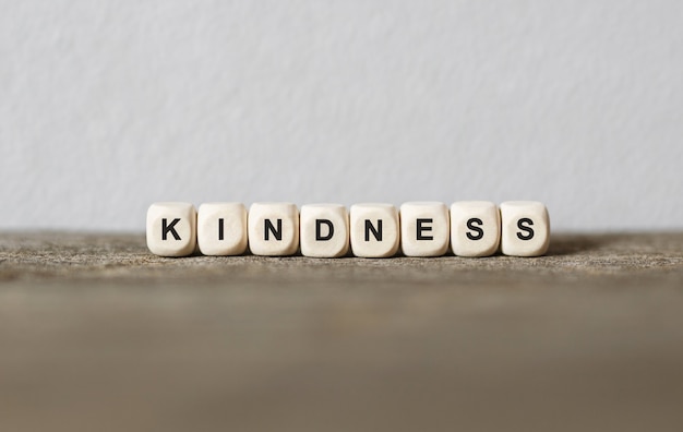 Word KINDNESS made with wood building blocks,stock image