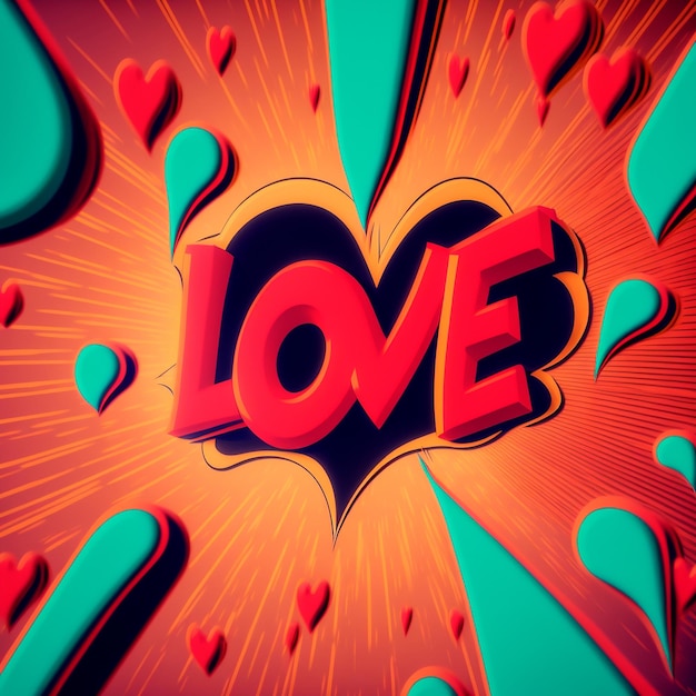 The word Love on a colorful background in the style of pop art