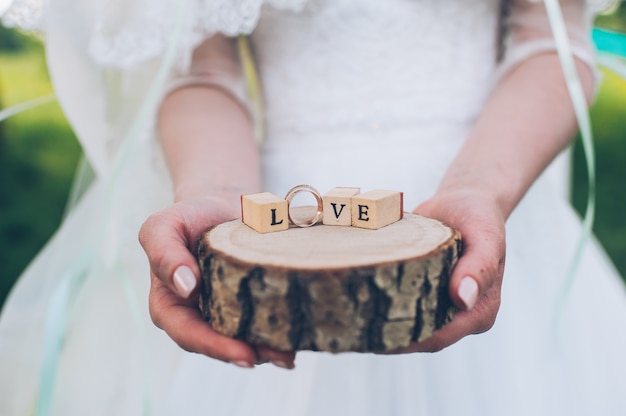 word love from wooden cubes contained