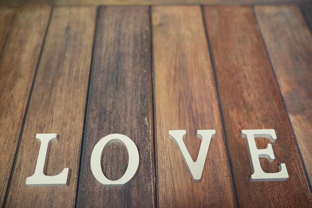 Photo word love from wooden letters on a wood background