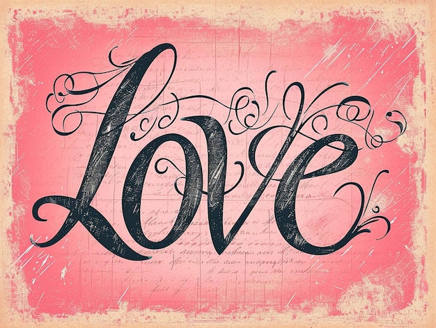 The word LOVE written in cursive vintage pink