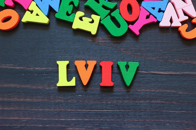 The word lviv with colored letters