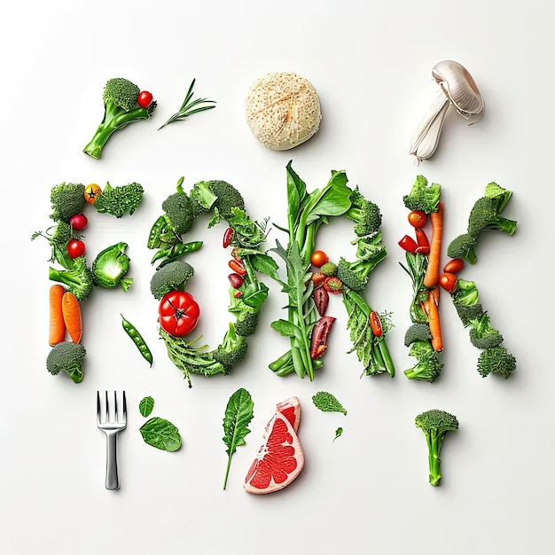 Photo a word made up of fruits and vegetables