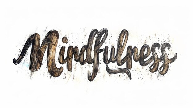 Photo the word mindfulness created in italic calligraphy