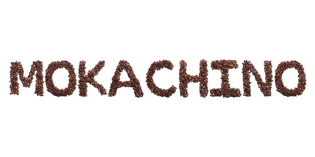 Word Mokachino made of roasted cocoa beans