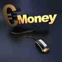 Photo word money with a euro symbol in metallic texture connected to a computer mouse