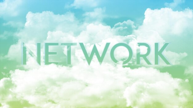 Word network in the clouds with colorful sky