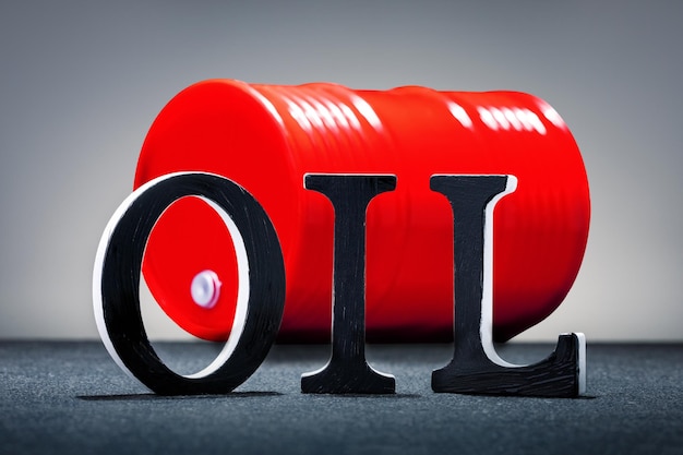 Word OIL made black letters and red oil barrel