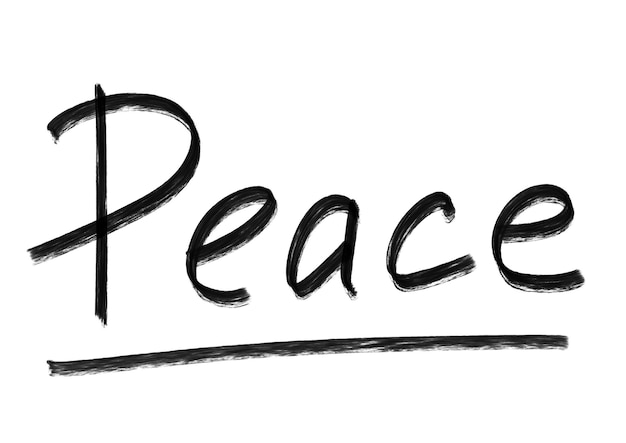 Foto parola pace scritta con pennello in colore nero e inchiostro su sfondo bianco isolato