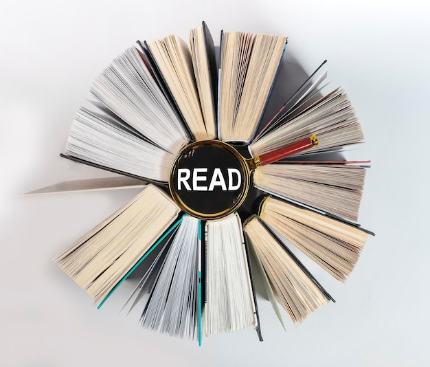 Word read on books in circle reading concept