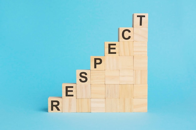 The word respect is written on a wooden cubes concept