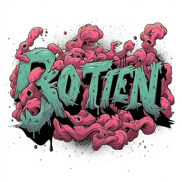 Photo the word rotten written in graffiti style on a white background