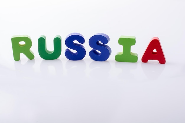 Photo the word russia written with letter blocks
