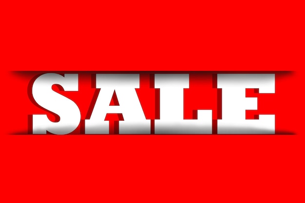 The word sale is creatively cut on a red background