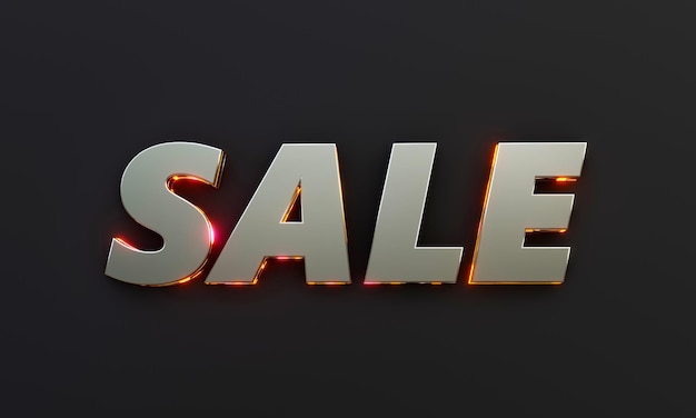 Word Sale is written on dark background with cinematic and neon effect. 3D Rendering