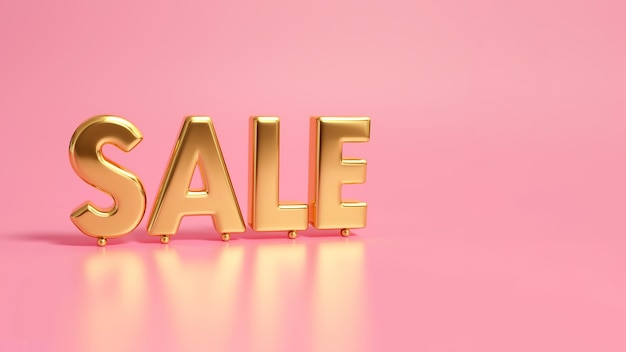 Word SALE made of gold on pink background Discount and advertisement shopping sign for Black Friday Sale special offer copy space