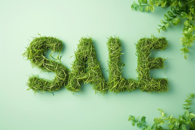 Foto la parola sale fatta di erba segno di formazione dell'erba verde simbolo di sconto di vendita carta di vendita primaverile per la promozione sui social media vendita nera vendita stagione commerciale banner ecologia vendita venerdì verde