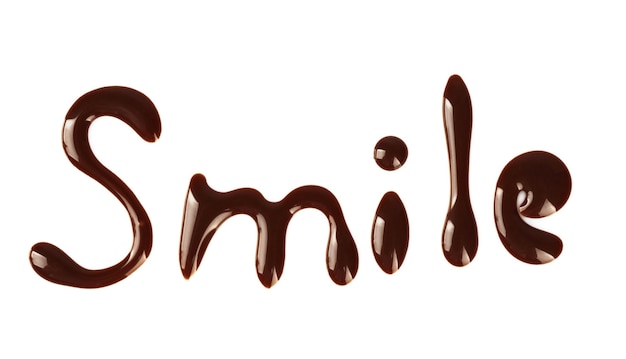 Word SMILE made of chocolate isolated on white