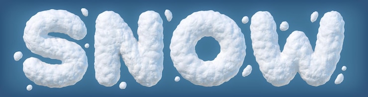 Photo word snow made of snow isolated on blue background