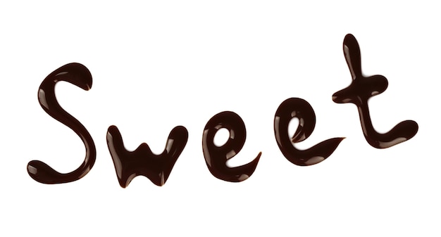 Word SWEET made of chocolate isolated on white