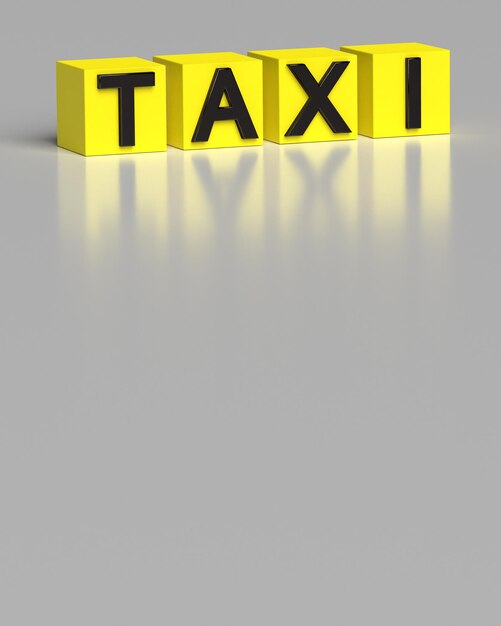 Photo word taxi on cubes with blank background. cab transportation logo sign. 3d rendering