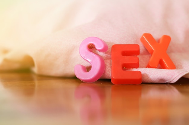 the word or text sex written in the alphabet with colorful letters