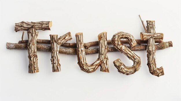 Photo the word trust created in oak twig letters