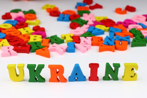 The word ukraine with colored letters