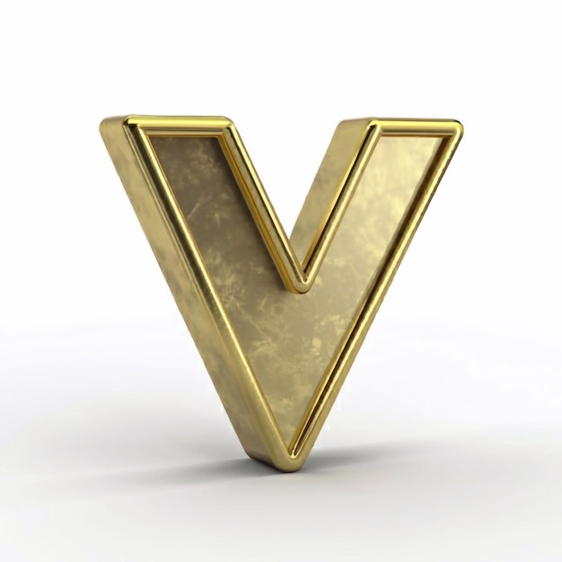 Photo word v with gold letter v with gold 3d letter v for gold outline isolated on white background