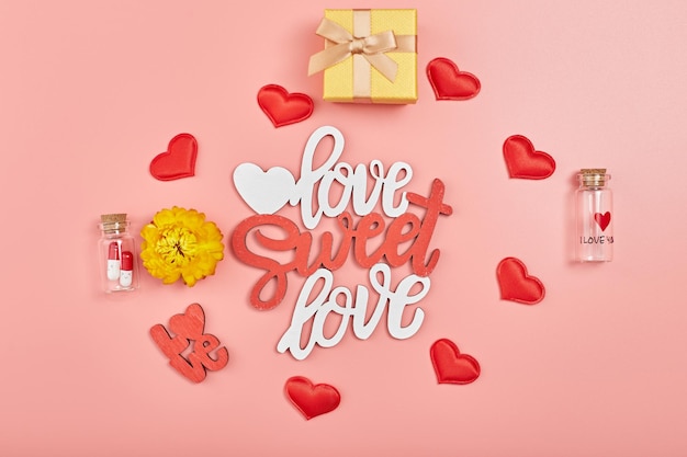 The word "Valentine's Day". Love on wooden blocks. Theme of love. Loving, positive emotions.Valentine's Day. Love background.