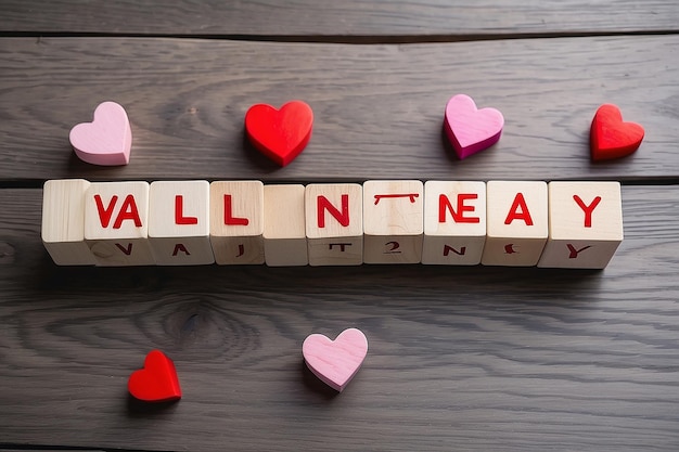 Word Valentines Day Love on wooden blocks cube Theme of love Wooden letter blocks Loving text