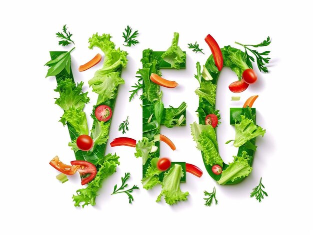 Foto la parola vegetariano è composta da lattuga, pomodori, carota