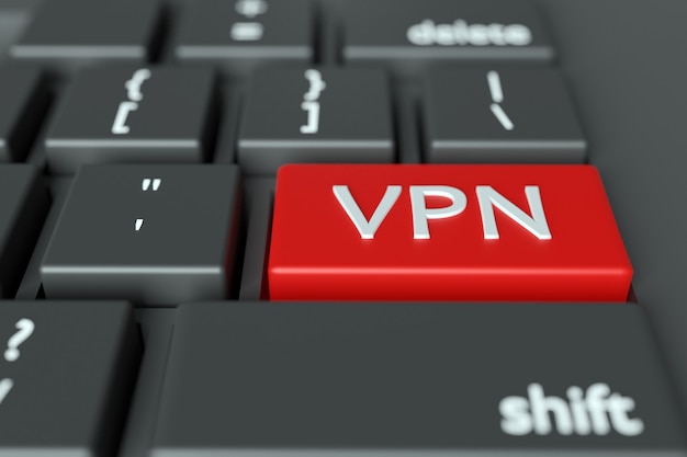 컴퓨터 키보드에 쓰여진 Word VPN. 컴퓨터 키 입력에 대한 개념적 이미지