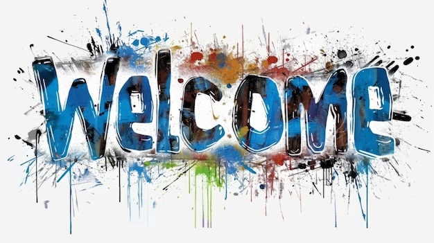 Photo the word welcome isolated on white background made in graffiti typography style