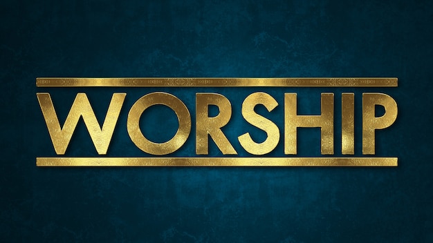 Photo the word worship concept written in gold texture on wooden background.