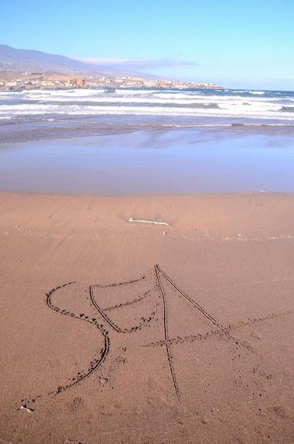 Word Written on the Sand of a Tropical beach