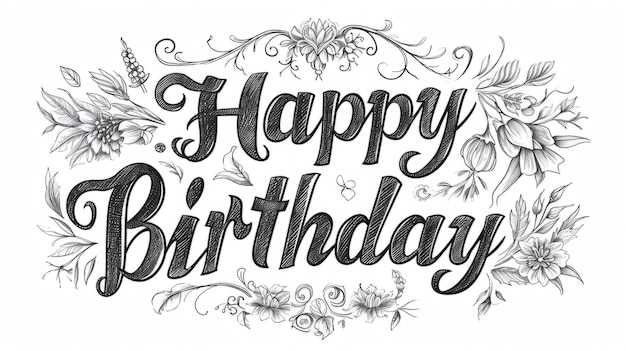 Photo words happy birthday isolated on white background made in copperplate calligraphy style