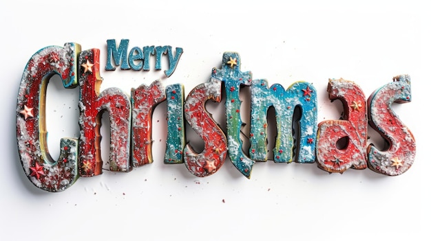 Photo words merry christmas created in mixed media sculpture